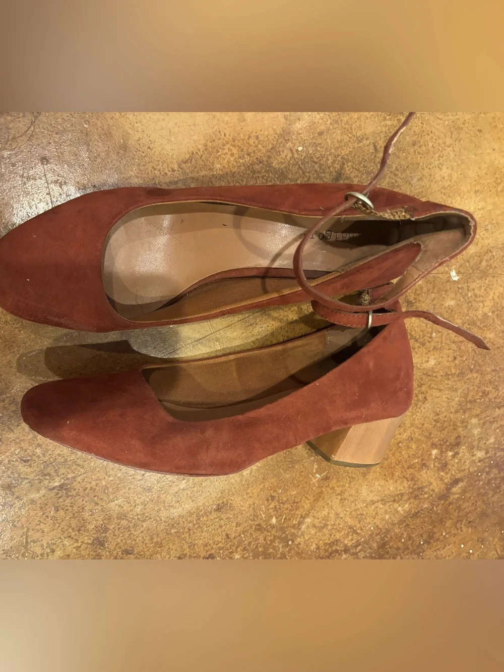 Indigo Rust Suede Ankle-Strap Block Heel Pumps
